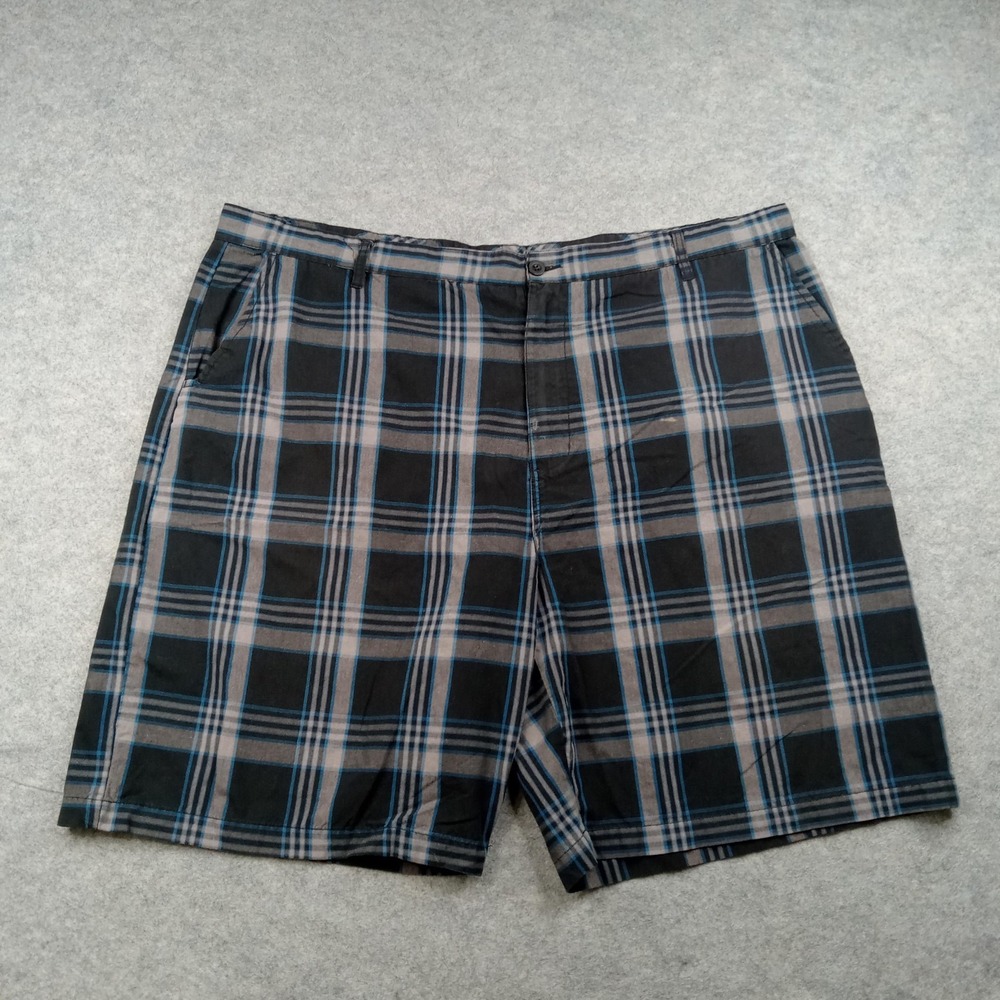 Burnside Shorts Mens 48 Black Plaid Chino 11 Inseam Casual Summer Flat Front